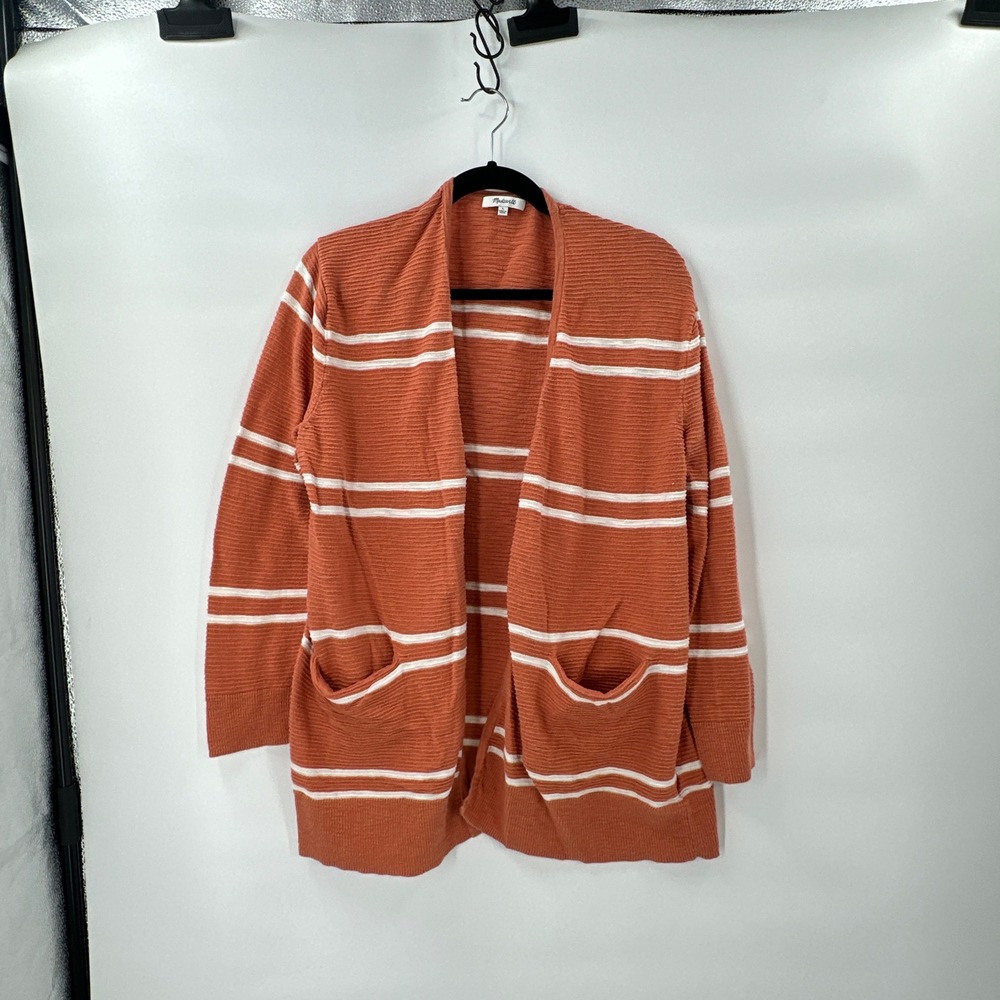 Madewell Striped Open Front Cardigan Sweater Large Boho Cozy‎ Rust Orange